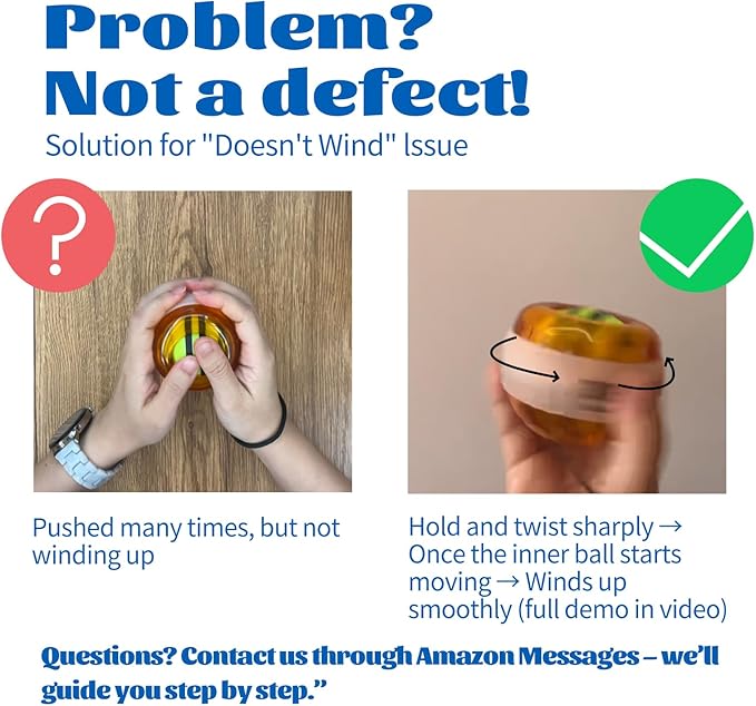 Auto-Start Gyro Ball Wrist Trainer – No Counter Grip Strengthener with Finger Band for Hand & Forearm Exercise – Stress Relief Spinner for Office, Rehab & Fitness