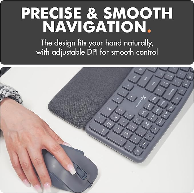 X9 Split Ergonomic Keyboard Mouse Wireless Combo - Type Comfortably Longer - 2.4G/Bluetooth Ergo Keyboard Mouse Wireless, Silent Keys, Wrist Rest, Multi-Device, Rechargeable for Laptop, PC, Mac - Gray