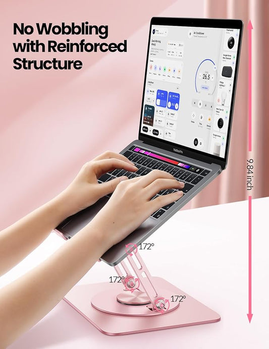 Vaydeer Adjustable Laptop Stand for Deskwith 360° Free Rotation Base and Foldable Design Ergonomic Laptop Riser Fits for MacBook, Dell, HP and More 10-15.6” Laptops (Pink)