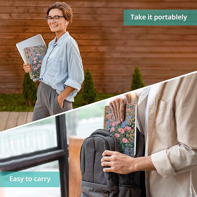 Meeting Notebook for Work Organization, Aesthetic Meeting Minutes Notebook for Work, Event Project Agenda Planner Organizer, Perfect for Office School Business, 6.9" X 9.7" - Blooming Symphony