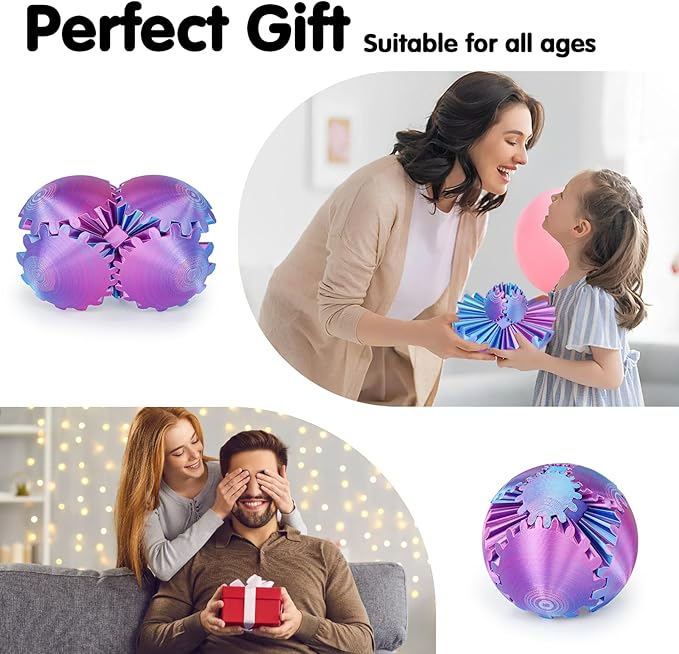 Gear Ball 3D Printed Cube Fidget Toy,Gear Sphere Fidget Toys,Sensory Toys for Stress and Anxiety Relief, Desk Toy Fidget Spinners,Stocking Stuffers for Adults & Kids Gift(3.1 Inch)