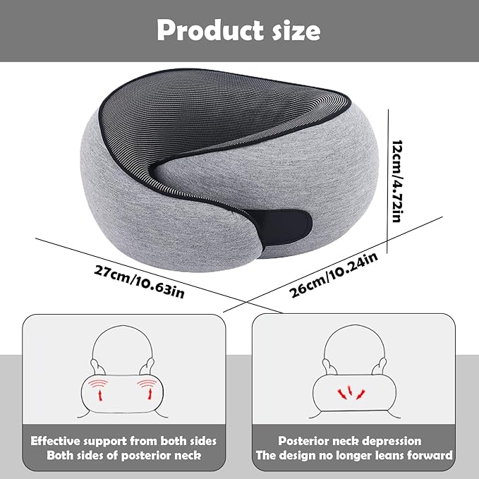 Airplane Travel Neck Pillow for Support Long Flight,Memory Foam Travel Pillow Compact Head Support with Pain Relief,Ergonomic Sleeping Pillow & Road Trips(Gray)