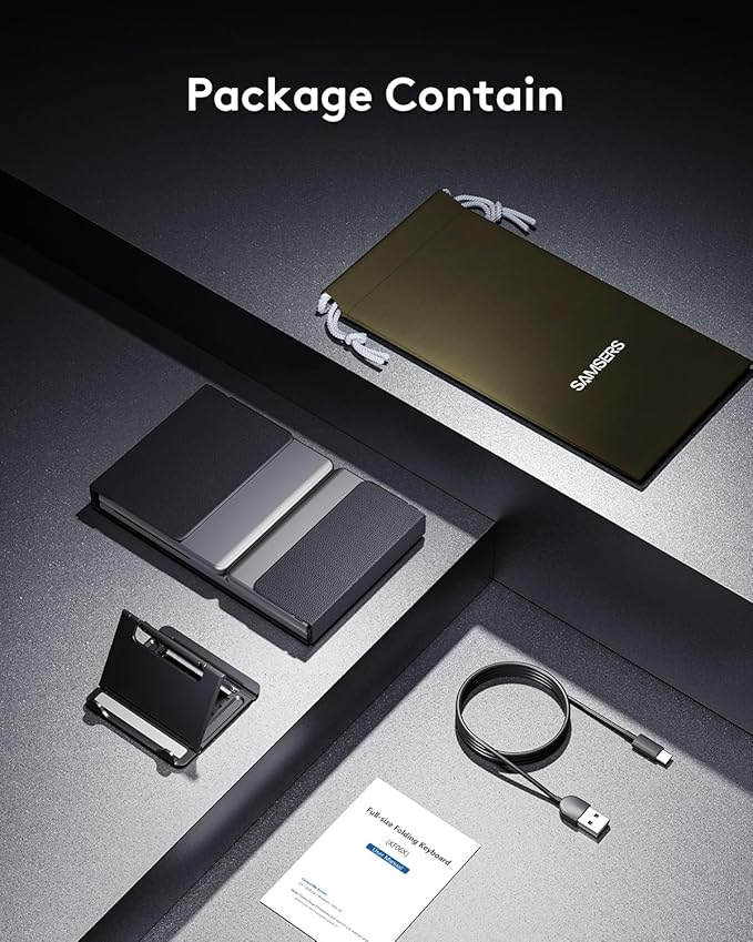 Foldable Bluetooth Keyboard with Numeric Keypad, Samsers Full-Size Wireless Folding Keyboard with Backlight, Portable Travel Keyboards for iOS Android Windows Mac OS, Support 3 Device(BT5.1 x 3), Gray