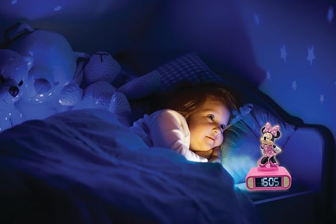 LEXiBOOK, Disney Minnie, Minnie Nightlight Alarm Clock, Sounds and Melodies, LCD Backlit Screen, Luminous, Snooze, Pink, RL800MN