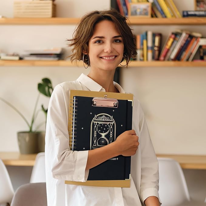 Ospelelf Spiral Bound Undated Daily Weekly Monthly Student Planner 2025 - Black Hourly Work Planner, Hardcover, 8.5 x 11