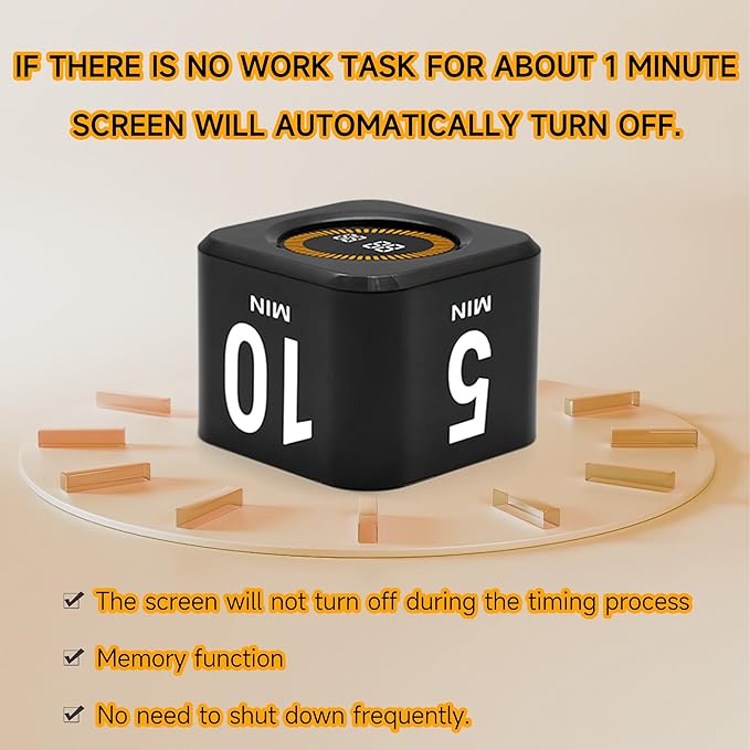 Visual Productivity Timer 5, 10, 25, 50 Minutes Preset, Desk Cube with Gravity Sensor for ADHD, Mute Functions, Ideal for Work, Study, Kitchen, Back to School(1, Black)