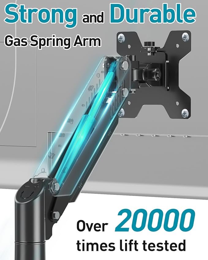 Single Monitor Arm Desk Mount Fits 13 to 32 inch Computer Screens, Holds 4.4 to 22lbs Display VESA Mount, Adjustable Monitor Stand with Clamp/Grommet Mounting Base, 75/100mm Bracket, Black, Freelift