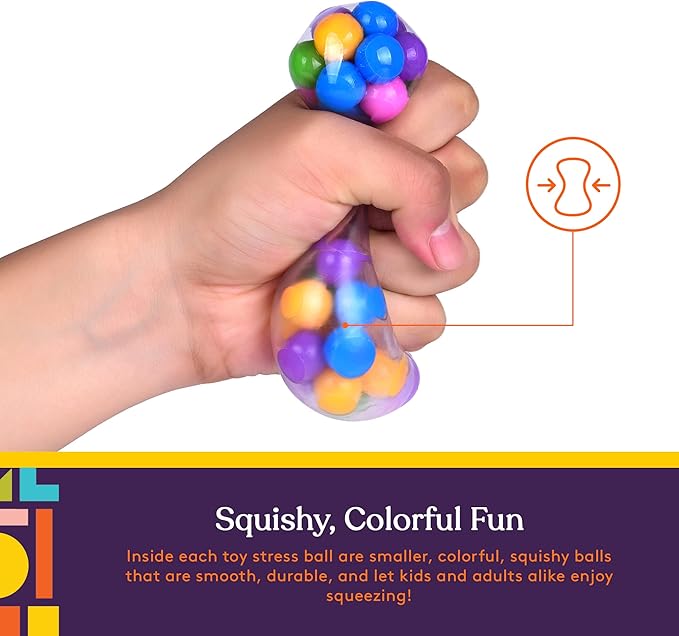 Squishy Stress Ball Squeeze, Color Sensory Toy, Relieve Tension, Anxiety, Home, Travel and Office Use, Fun for Kids and Adults (4-Pack)