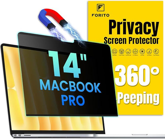 F FORITO Magnetic Privacy Screen Protector Compatible with MacBook Pro 14 inch (2024-2021, M4, M3, M2, M1, Pro,Max), Removable 360° Anti Peeping Anti Blue Light Anti Glare Laptop Privacy Screen Shield