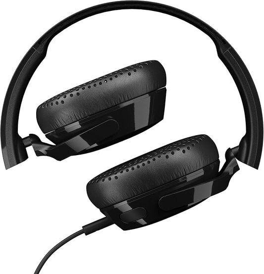Skullcandy Riff On-Ear Wired Headphones, Convenient for Travel with 3.5mm Plug, Built-in Microphone, Foldable Lightweight Comfortable Design, Durable Headband - Black