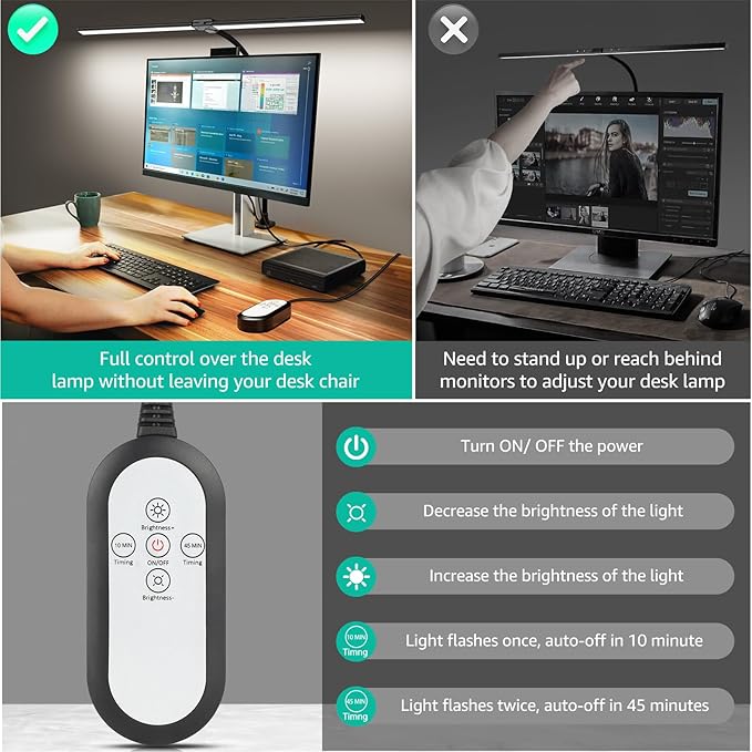 ShineTech LED Desk Lamp for Home Office, 4000K Neutral White Double Head Architect Task Lamps with Clamp, Dimmable Adjustable Flexible Gooseneck,Black