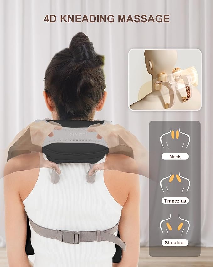 Cordless Neck and Shoulder Massager with Heat, Shiatsu Neck Back Massager Deep Tissue, 3 Massage Intensity & 3 Heating Area, Gifts for Women, Men