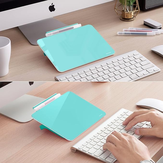 TSJ OFFICE Small Desktop Whiteboard - Glass Dry Erase Board 8 X 6 Inches Tabletop Easel Whiteboard with Stand, Desk Board Buddy for Artist, Teacher and Student