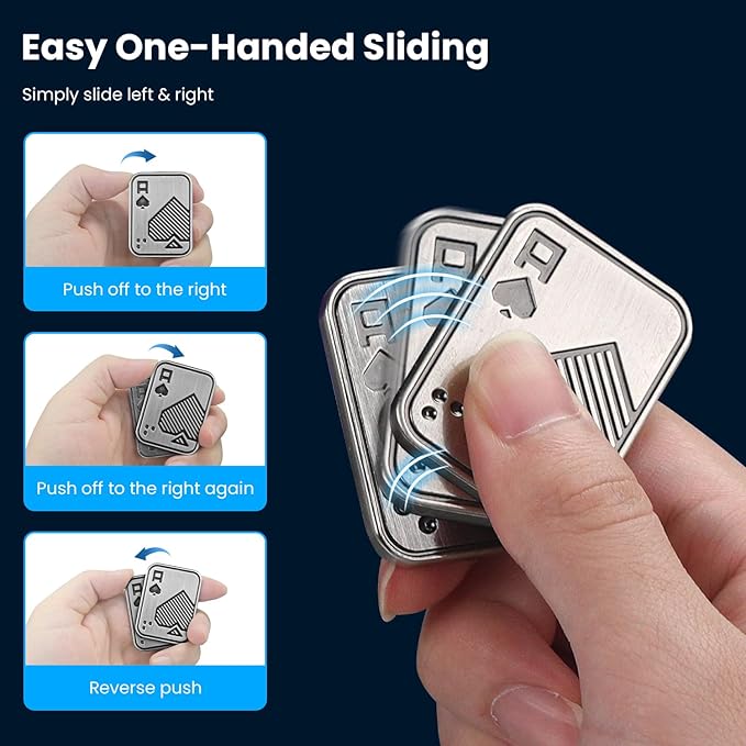 Metal Fidget Toys, Magnetic Fidget Slider for Adults, EDC Poker Push Card ,Relieve Stress ADHD & Anxiety, Break Bad Habits, Cool Gadget Office Desk Toy, Gift for Boyfriend, Husband and Father