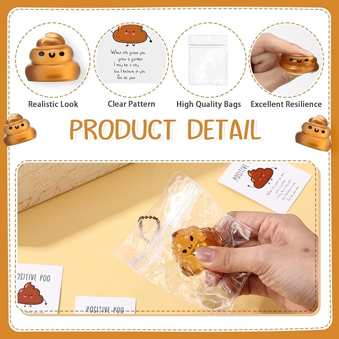 Wettarn 24 Sets Poop Gifts Inspirational Stress Balls with Support Card Positive Stress Relief Prank Poop Ball Appreciation Gifts for Teacher Employee Coworkers