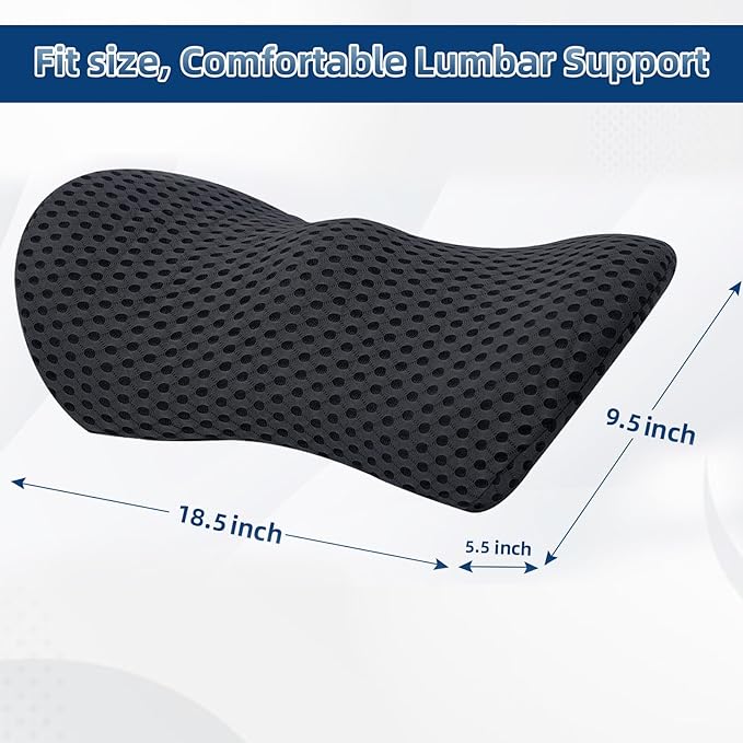 Lumbar Pillow, 2 Pack Memory Foam Lumbar Support Pillow for Office Chair and Car Seat, Ergonomic Streamline Back Pillow for Lower Back Pain Relief, Back Support Pillow for Sitting, Driving, Traveling