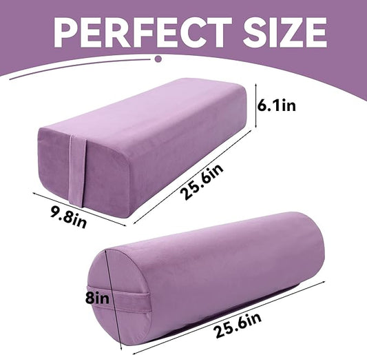 MABOZOO Yoga Bolster Set, Velvet Cover High Density Foam Pillows for Restorative Yoga and Meditation, Rectangular and Cylinder Bolster Pillow Meditation Cushion Pillow For Women Leg