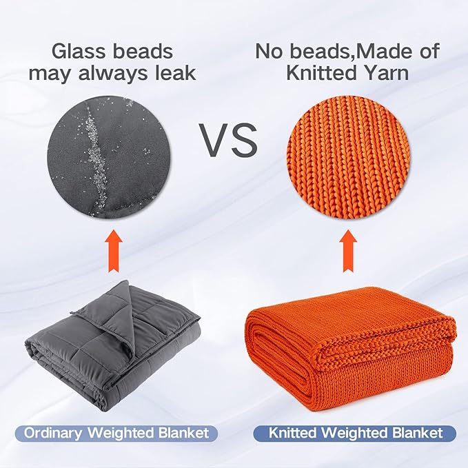 Guohaoi Knitted Weighted Blanket for Adults (Orange 60"x80" 17lbs) No Beads Cooling Throw Blanket for Hot Sleepers, Home Decor Breathable Chunky Knit Heavy Blanket Use on Queen/King Size Bed