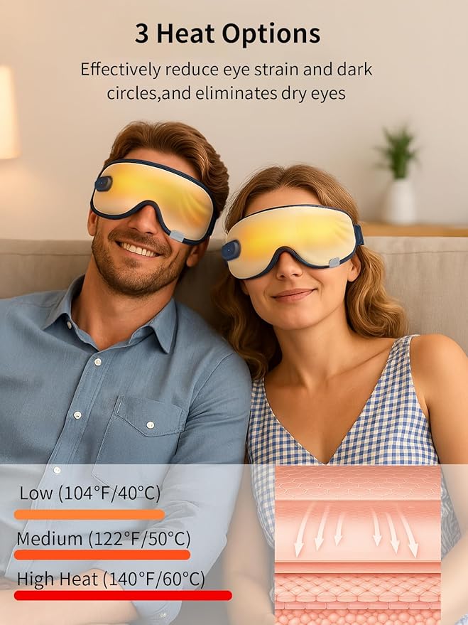 Eye Massager with Heat, Heated Eye Mask for Dry Eyes, Eye Massager for Migraine, Strain Relief, Improve Sleep, Birthday Gifts for Women Men Mom Dad