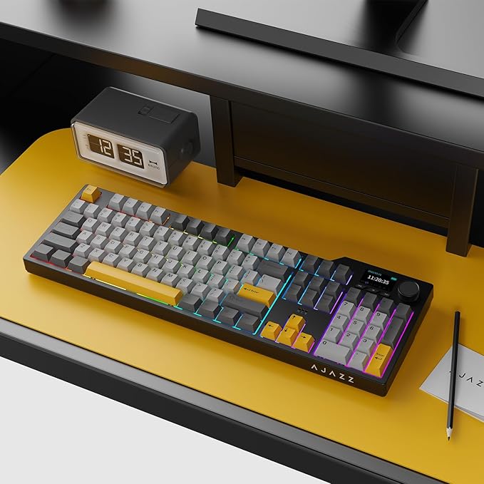 DAIDAI×AJAZZ AK35I V3 Full Size Hot Swap Mechanical Gaming Keyboard with Screen & Knob 2.4G/BT/USB-C Gasket Keyboard FR4 Plate 8000mAh Battery South Facing LED RGB(Avocado Axis)