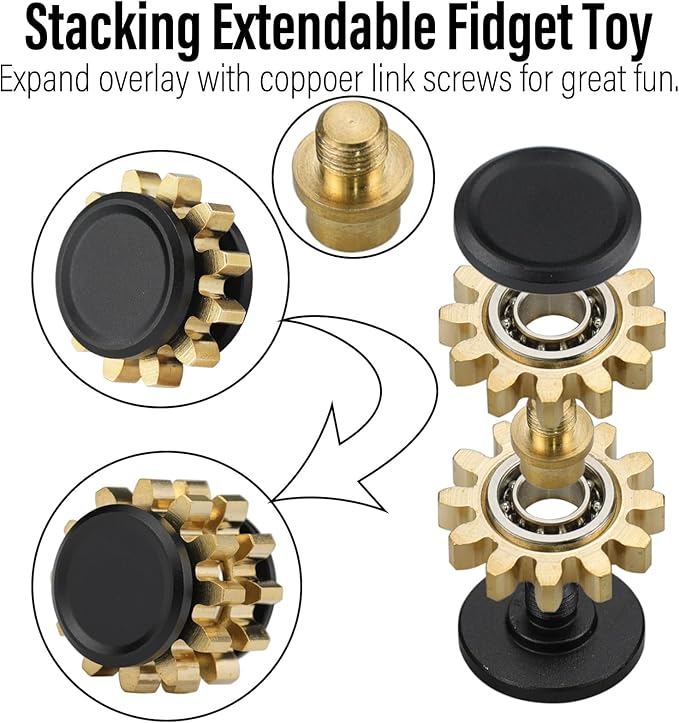 FREELOVE Gear Metal Fidget Spinner Toys for Adults, Small Mini Tiny Pockget Figette, Bike Chain, Copper Brass Hands Gyro, Quiet Silent Cool Cube for Anxiety Men (1 Gear, Black-Brass)