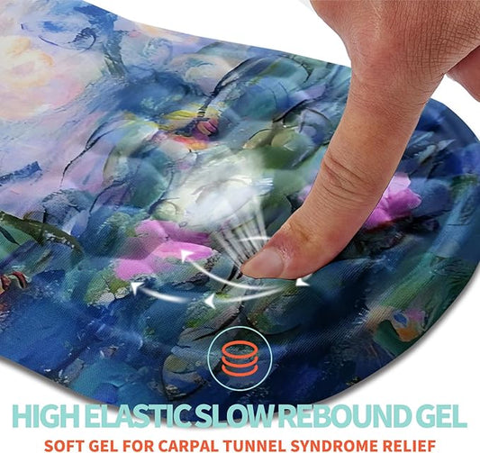Ergonomic Mouse Pad Wrist Support with Memory Foam Massage Bulge, Carpal Tunnel Pain Relief Mousepad Wrist Rest for Mouse(12x8 inch, Lotus Pond)