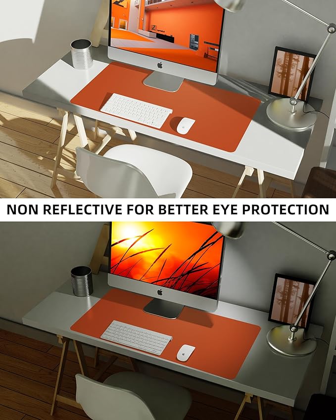 AFIING Leather Desk Pad Protector,Mouse Pad,Office Desk Mat, Non-Slip PU Leather Desk Blotter,Large Desk mat,Waterproof Keyboard mat for Office/Home/Decor (Orange,48"" x 17"")