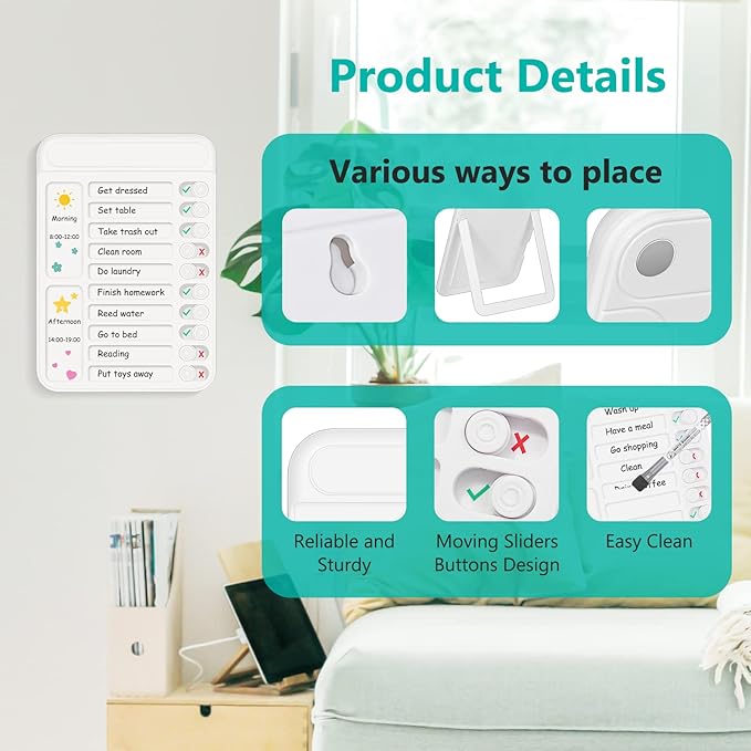 2Pcs Chore Chart for Kids to Do List Checklist Board Detachable Message Slider Schedule Planning Boards with 30Pcs Blank Checklist 4Pcs Cardstock for Habit Tracker or Daily and Weekly Planner