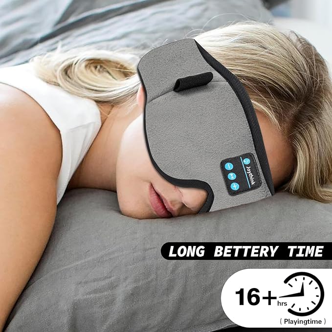 Joythink Sleep Headphones Headband Sleep Mask Eye Mask 3D Deep Bluetooth for Sleeping Blackout Washable Music Eye Cover with Speaker Microphones Gray