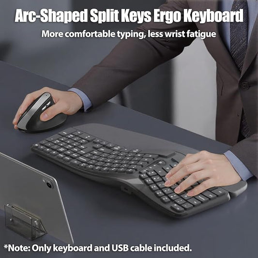 Bow Split Ergonomic Keyboard Wireless with Cushioned Wrist & Palm Rest, Wireless 2.4G/Bluetooth/Wired USB-C, Comfortable Natural Typing, Compatible with Windows/Mac/PC/Laptop, Space Grey