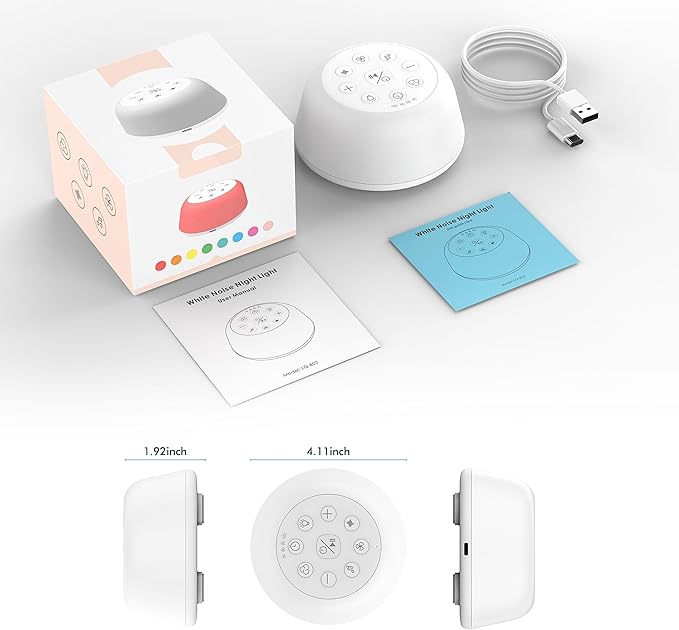 Rechargeable White Noise Machine with 9 Colors Night Light, Portable Sound Machine for Baby Adult Sleeping with 26 Soothing Sounds/4 Levels Brightness/5 Timers/32 Levels Volume for Home, Travel, Gift