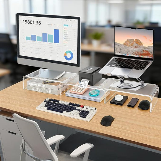 Acrylic Monitor Stand Riser, Clear Acrylic Laptop Stand for Desk, Computer Accessories for Home Office, Desk Organizer Shelf for Laptop, PC, Multi Media and more