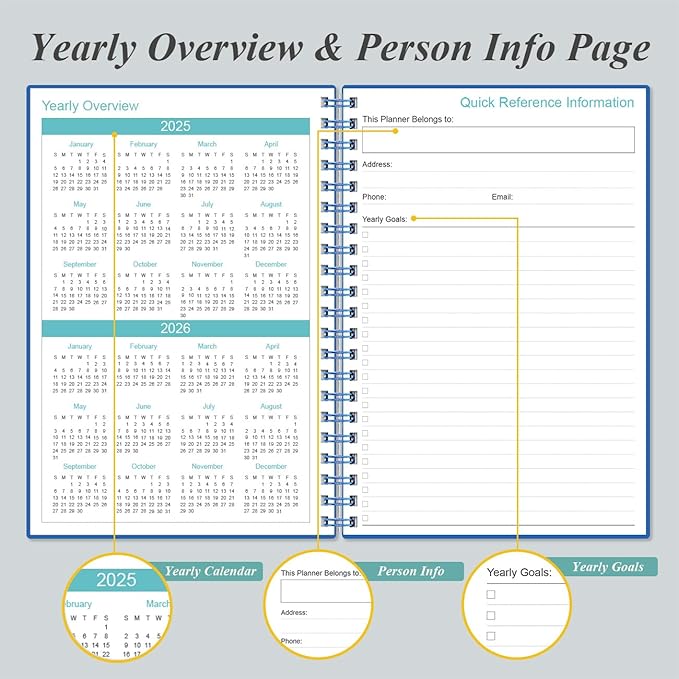 2025-2026 Planner - 18 Months Weekly & Monthly Planner from July 2025 - December 2026, Spiral Planners 2025-2026 with Elastic Closure, Inner Pocket, Medium 5.8" x 8.3", Blue