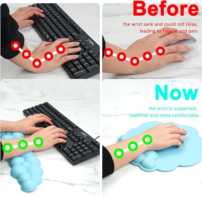 Cloud Keyboard and Mouse Wrist Rest Pad for Computer Arm Pain Relief- Ergonomic Wrist Support Mousepad with Non-Slip PU Base for Office, Gaming, and Home Use Anti-Fatigue(Blue)