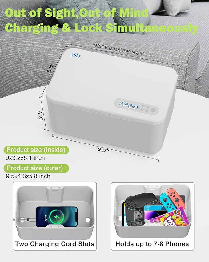 ySky Phone Lock Box with Timer,Safe Timed Lock Box Unplug from Phones,Video Games,Social Media,Snacks&Cravings,Self-Control Lock Storage Box for Medicine, Phone Locker Time Locking Box for Kids