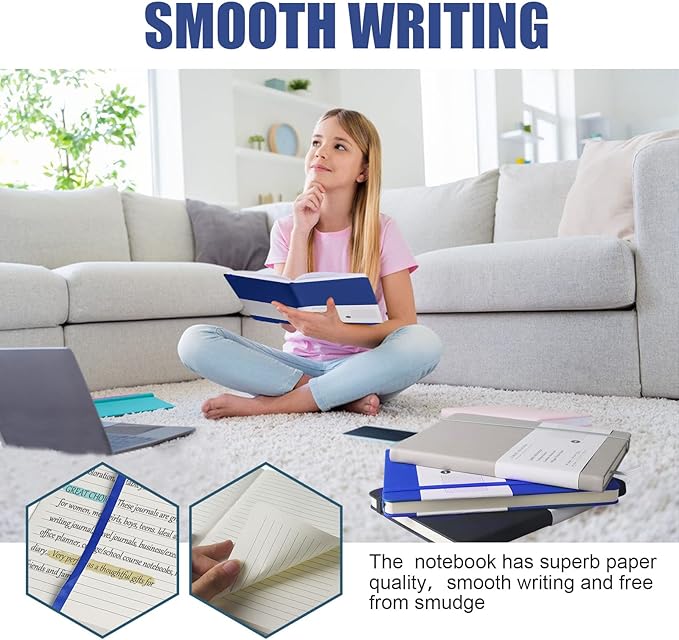 Lined Journal Notebook, 10Pack(Blue), 160 Pages, Medium 5.7 inches x 8 inches - 100 gsm Thick Paper, Hardcover