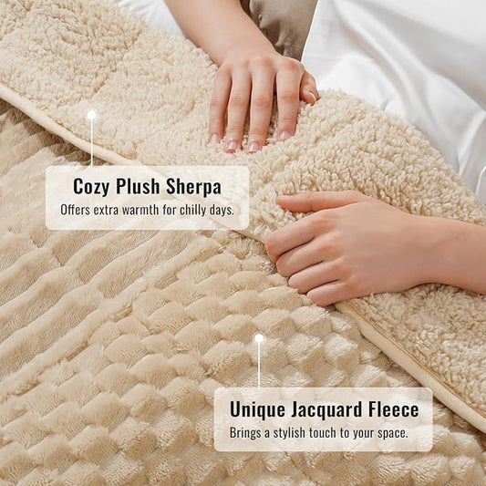 Uttermara Fleece Weighted Blanket for Adults Queen Size 20lbs, Soft Sherpa Weighted Blankets for Sleeping and Calming, Fuzzy Heavy Blanket for Bed and Couch, 60 x 80 Inches, Light Brown