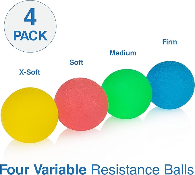 FlintRehab Premium Hand Exercise Balls - Set of 4 for Carpal Tunnel Stress/Pain Relief, Stress Balls for Kids & Adults, Squeeze Balls for Hand Therapy/Arthritis - Hand Squeezers for Strength