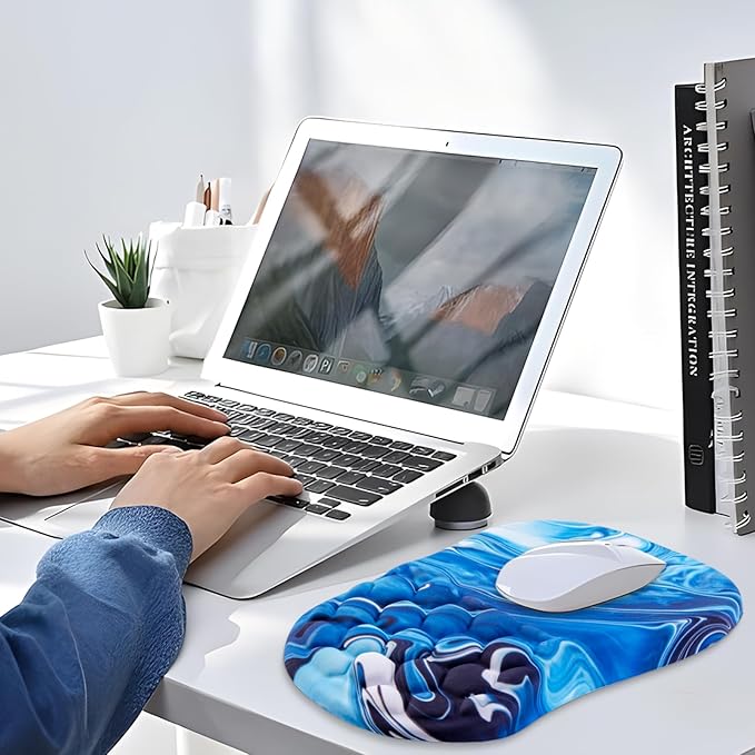 Mouse Pad Wrist Support, Ergonomic Mouse Pad with Wrist Rest, Comfortable Computer Mouse Pad for Laptop, Pain Relief Mousepad with Non-Slip PU Base Ocean Blue