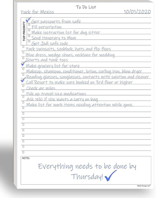 TO DO List Planner Notepad, 60 Page Planning Pad. Undated ToDo Checklist w/Priority & Note Sections. Organize & Track Projects, Clients or Daily Tasks. 8.5 X 11, A4 Tear Sheets.