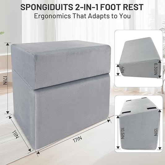 Ergonomic Under Desk Foot Rest & Stool for Work - 3D Adjustable Stackable Footrest w/Detachable Base, High-Density Support & Washable Cover for Office/Gaming/Travel (17×11×17in, Gray)