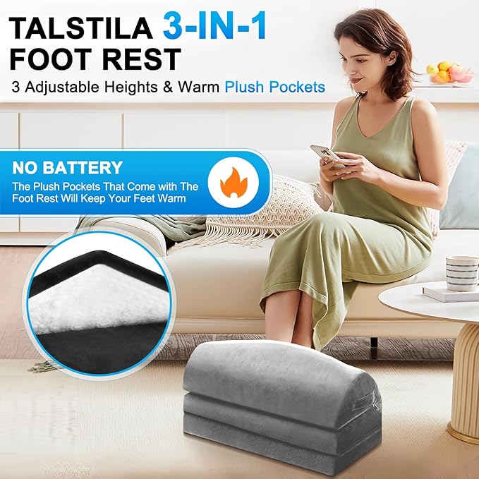 TALSTILA Foot Rest for Under Desk at Work, Under Desk Footrest, Ergonomic 3 Adjustable Heights Footrests, Footrest with Feet Warm Pocket, for Office Desks & Office Chair - Back & Leg Hip Pain Relief