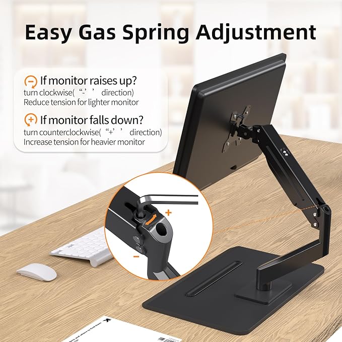suptek Single Monitor Mount Gas Spring Arm Mount with Base,Free Standing Pneumatic Height Adjustable Monitor Desk Stand for 17 to 32 inch,Holds up to 22 lbs,Black(ML8)