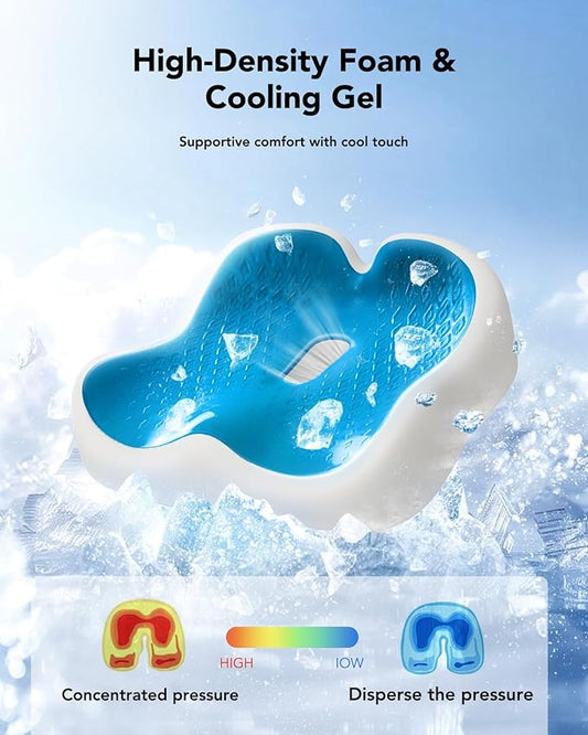 HUANUO Ergonomic Seat Cushion, Memory Foam Cooling Gel Office Chair Cushion for Hip Support, Tailbone Pressure Relief, Breathable Car Seat Cushion for Home, Work, Driving