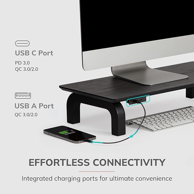 Anji Mountain Monitor Stand - Desktop Organizer & Laptop Riser, Ergonomic Monitor Riser, Space-Saving Monitor Stand for Desk, Durable Construction, Easy Assembly, Ideal for Home & Office,Black