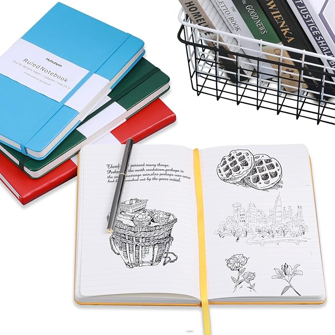 Huhuhero Notebook Journal, Lined Ruled Journal, Hardcover 120Gsm Premium Thick Paper with Faux Leather Notebook for Journaling Writing Note Taking Office School Supplies 5.25"×8.25"(1,White)