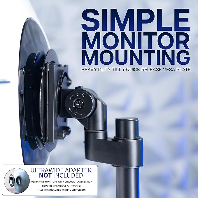 VIVO Clamp-on Single Ultra Wide Monitor Desk Mount, Low Profile Heavy Duty Adjustable Stand for 1 Ultrawide Screen up to 57 inches, 59.4 lbs Capacity, Black, STAND-V157C