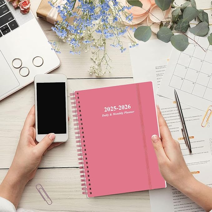 2026 Daily & Monthly Planner - One Page Per Day, Daily Planner 2026 from January 2026 to Deccember 2026, Planner 2026 with 12 Monthly Tabs, 6.4" x 8.5", Pink