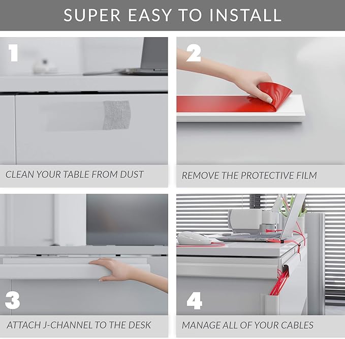 J Channel Cable Raceways 96' - White Raceway Cable Management System - 6x 16' Cable Channels for Cord Management Under Desk