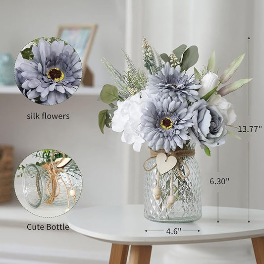 Leftover Fake Flowers in Vase with a Flower Arrangement,Silk Artificial Flowers in Vase,Dining Table Centerpiece Decor,Flower Arrangements for Home Decor,Kitchen Decor